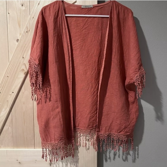 Sweaters - Valentina Naldi Elegant Fringe Women's Shawl - Coral